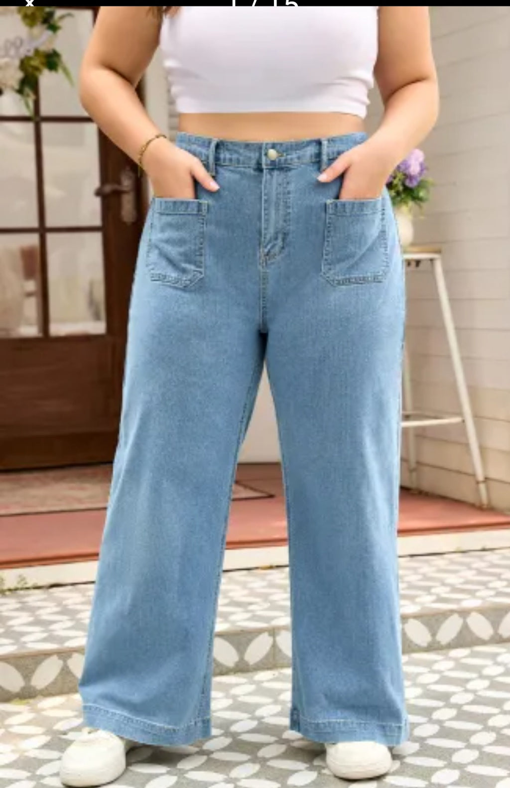 Dusk Blue Patched Pocket Textured Wide Leg Plus Size Jeans