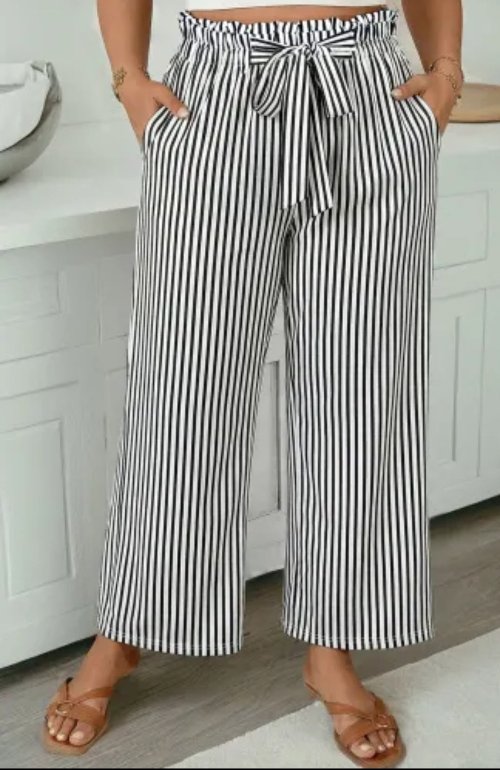 Black Stripe Plus Size Loose Straight Casual Pants