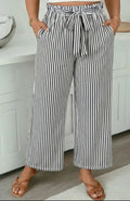 Black Stripe Plus Size Loose Straight Casual Pants