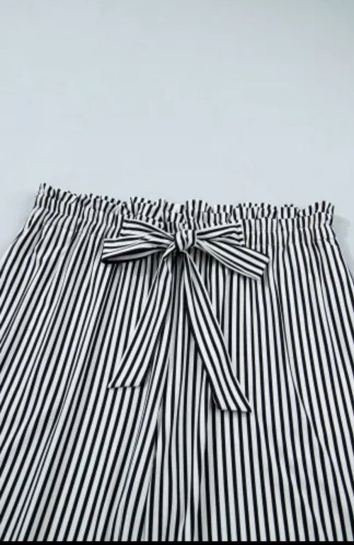 Black Stripe Plus Size Loose Straight Casual Pants