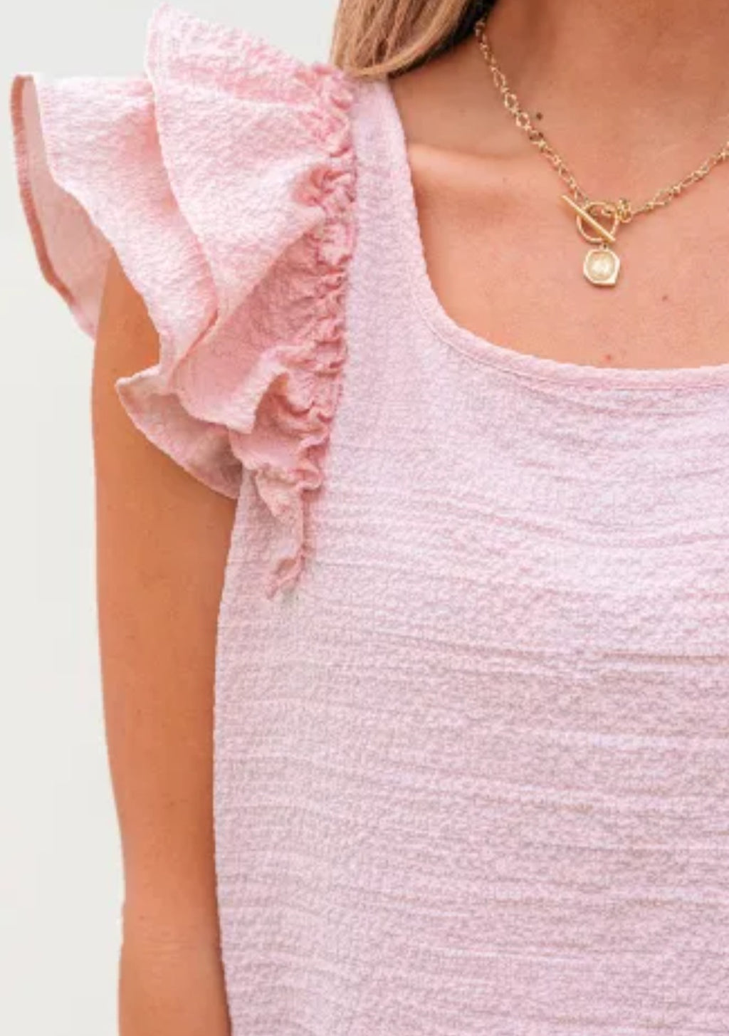 Gossamer Pink Textured Bow Knot Frilled Butterfly Sleeve Blouse