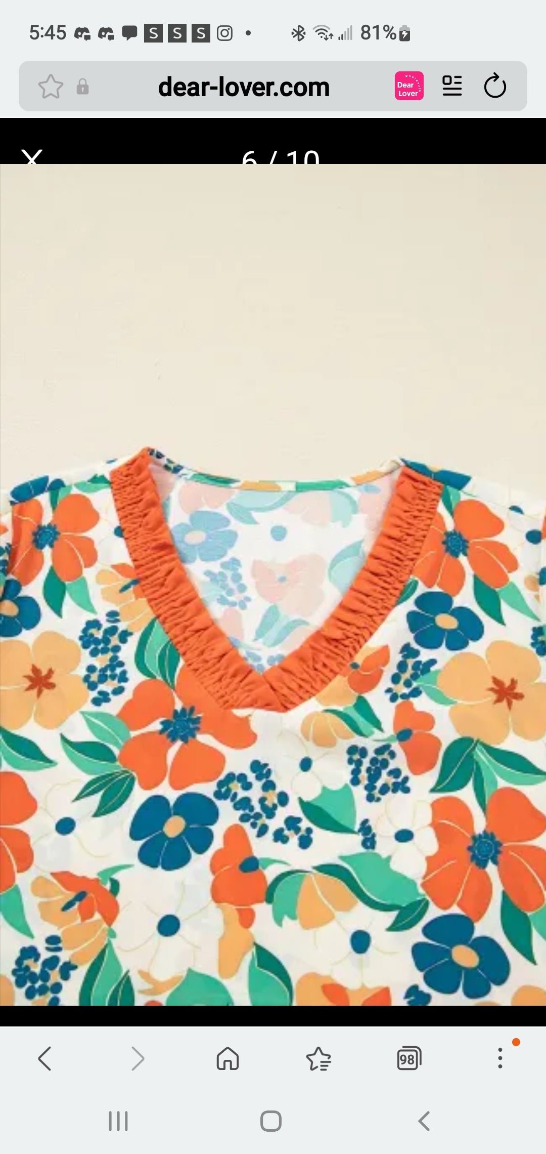 Orange Frilled V Neck Floral Print Bracelet Sleeve Blouse