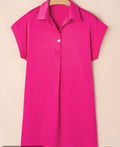 Rose Red Buttoned Collar Shift T-shirt Mini Dress