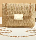 Camel Woven Chain Strap Flap Shoulder Bag